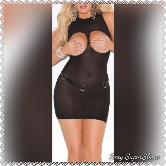 🌚🖤🆕Sexy Cupless Semi-Opaque Lingerie Mini Dress - Picture 2 of 7